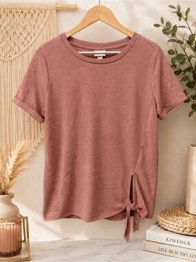 Dusty Rose Tie-Hem Short Sleeve Tee Size XL